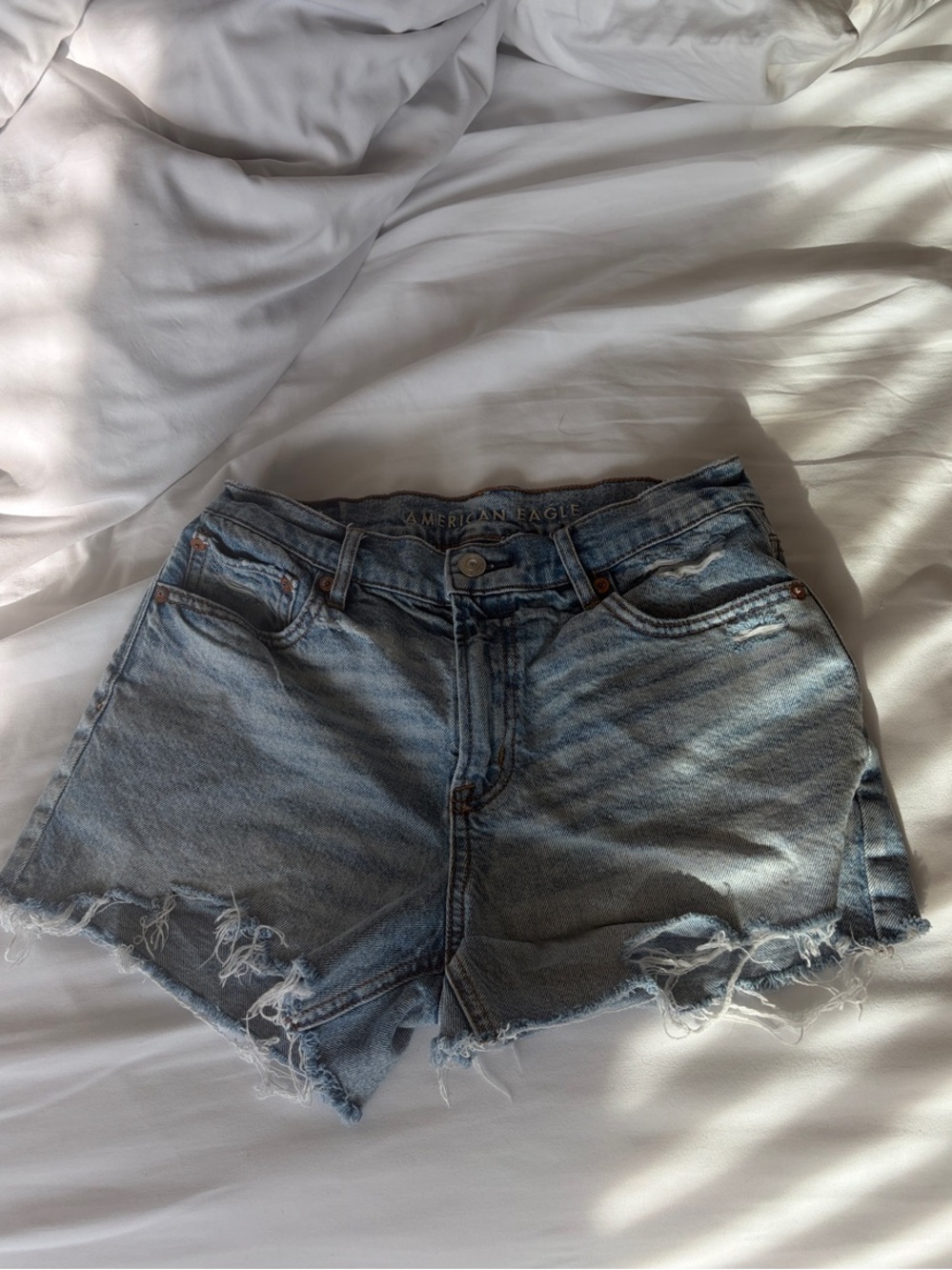 American Eagle Outfitters Light Wash Distressed Denim Shorts